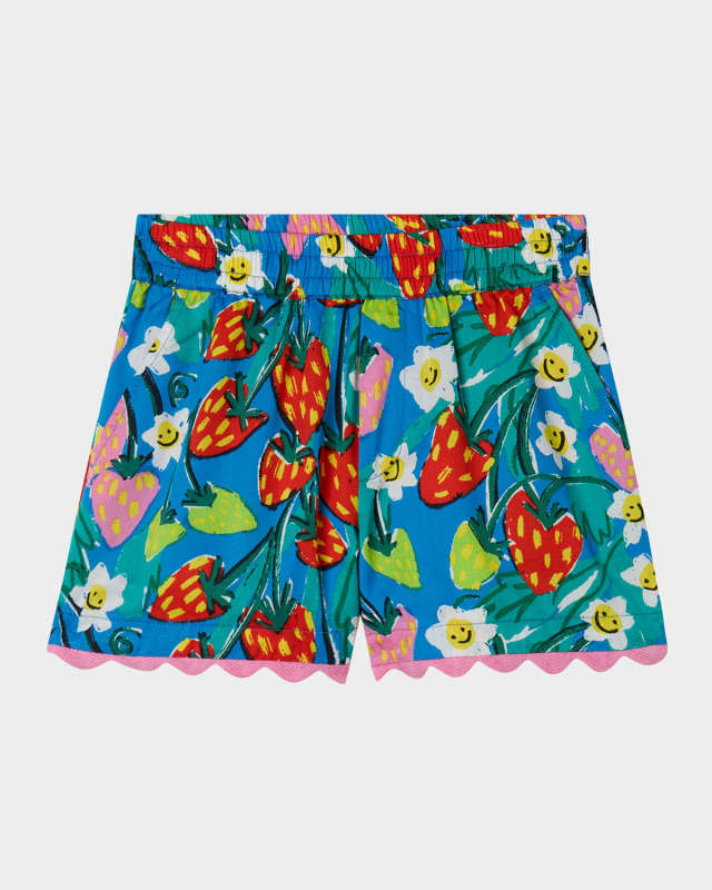 Girl's Ric Rac Strawberry and Floral-Print Shorts, Size 4-